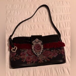 Vintage Brighton Black and Burgundy Floral Shoulder Bag